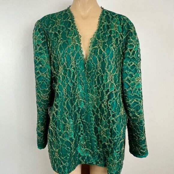 Vintage Women’s XL Green Embellished Jacket Coat Blazer Christmas Holiday NYE - Picture 9 of 15